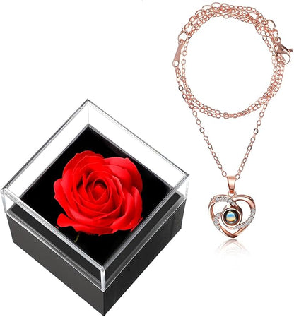 100 Languages 'I Love You' Projection Necklace with Rose Gift Box